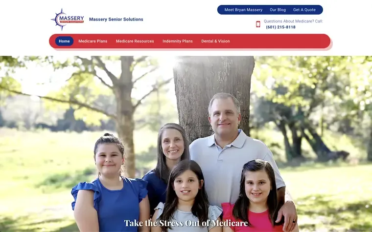 Massery Senior Solutions website, a Final expense agent site built on AgentMethods