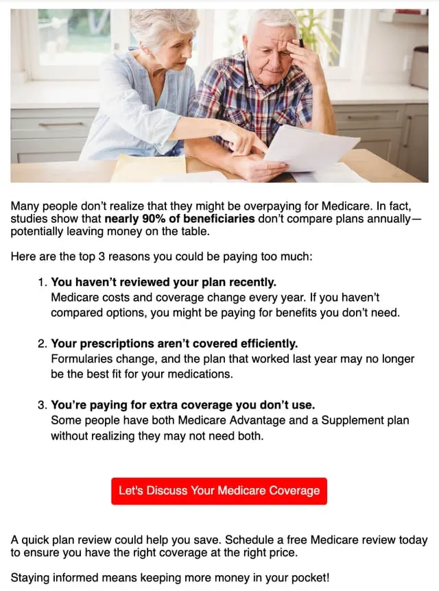 Medicare: 3 common mistakes that could be costing you — an email AgentMethods writes and sends for insurance agents
