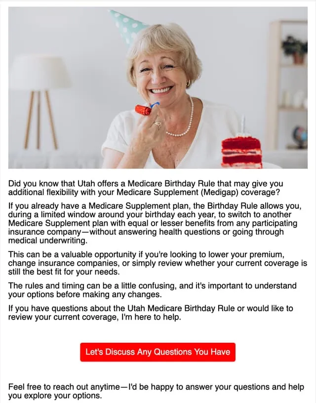 The Medicare birthday rule - and where it applies — an email AgentMethods writes and sends for insurance agents