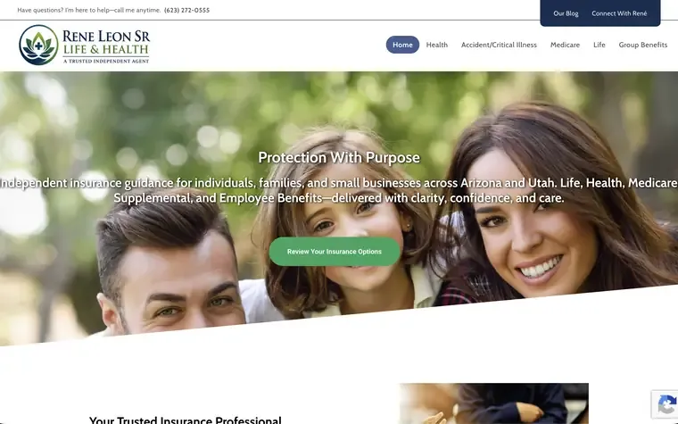 Rene Leon Sr Life & Health website, a life insurance agent site built on AgentMethods